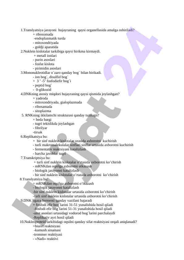 Biologiya fanidan test savollari bilan tanishing