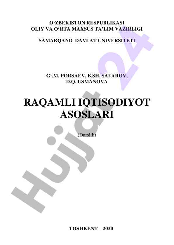 Raqamli iqtisodiyot asoslari darslik