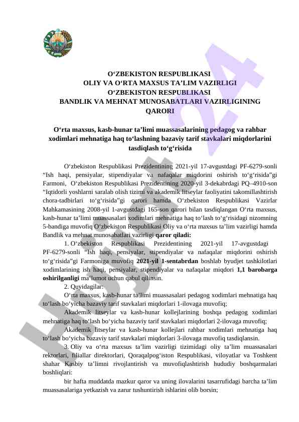 O‘rta maxsus taʼlimda mehnat haqlari bo‘yicha qarorlar