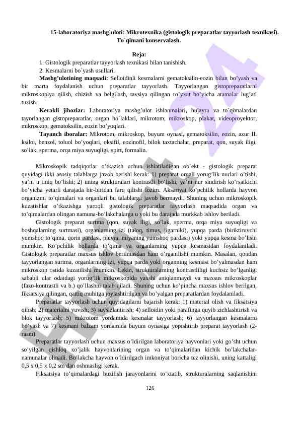 Mikrotexnika laboratoriya mashg‘uloti bo‘yash texnikasi