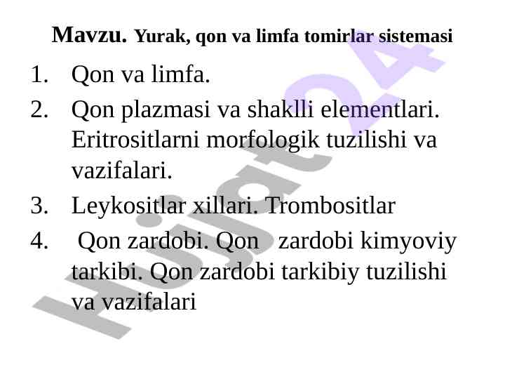 Yurak, qon va limfa tomirlar sistemasining tahlili