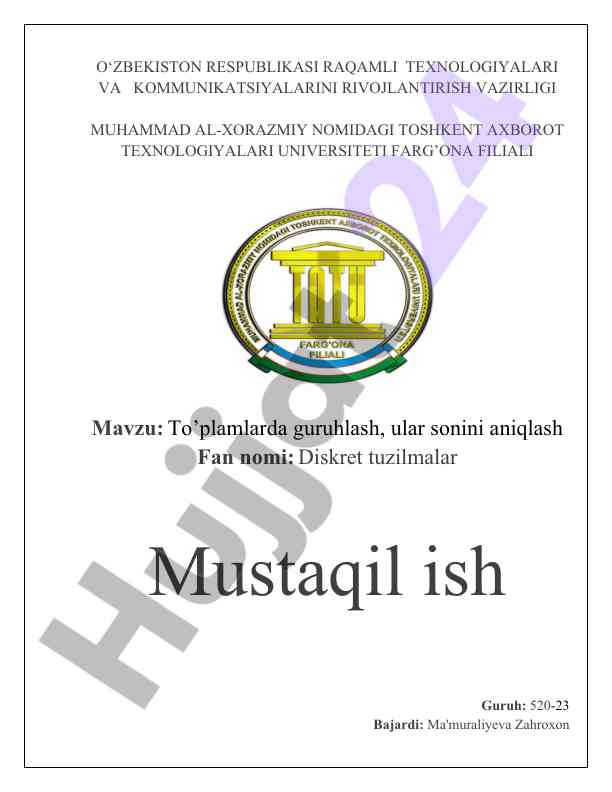 Diskret tuzilmalar bo‘yicha mustaqil ish
