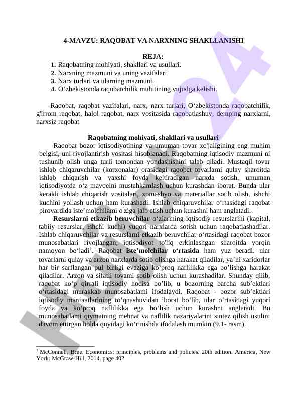 Raqobat va narxning shakllanishi