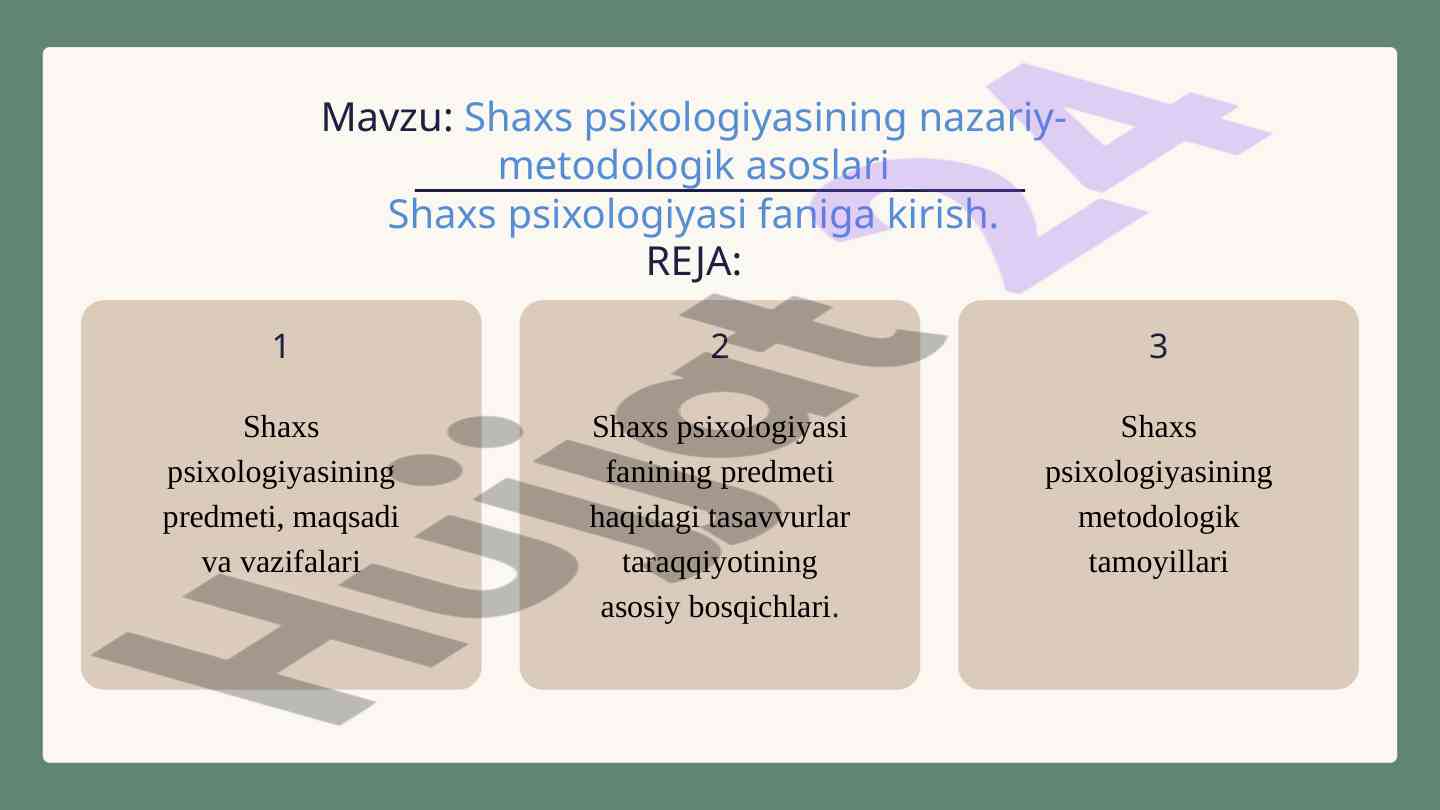 Shaxs psixologiyasining nazariy-metodologik asoslari