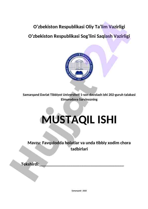 Favqulodda holatlar va tibbiy xodim chora tadbirlari
