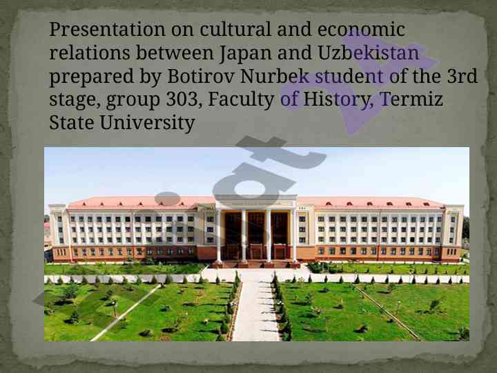 Cultural and economic relations between japan and uzbekistan