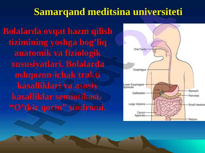 Bolalarda ovqat hazm qilish tizimi xususiyatlari