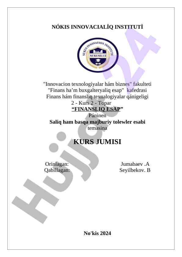 Finans ha'm buxgalteryaliq esap kurs jumisi