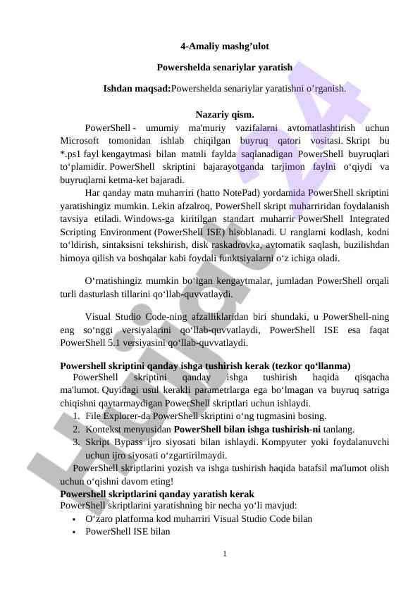 Powershellda senariylar yaratish bo‘yicha o‘quv qo‘llanma