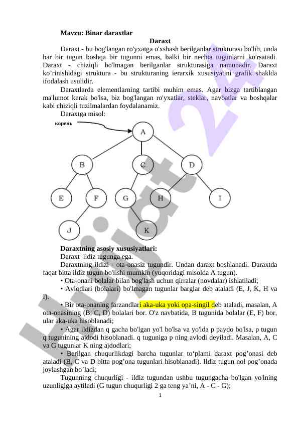 Daraxt strukturasi binari daraxtlar asoslari