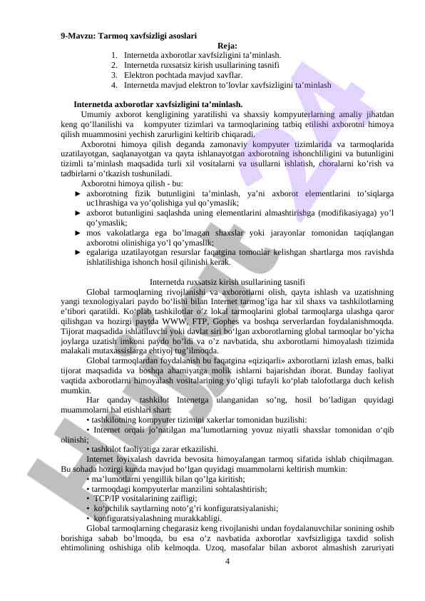 Tarmoq xavfsizligi asoslari va axborotlar