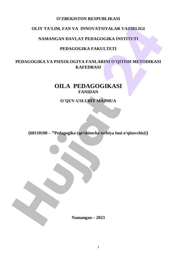 Oila pedagogikasi o‘quv-uslubiy majmua 2023