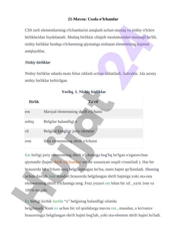 Css o‘lchov birliklari: mutlaq va nisbiy tushunchalar