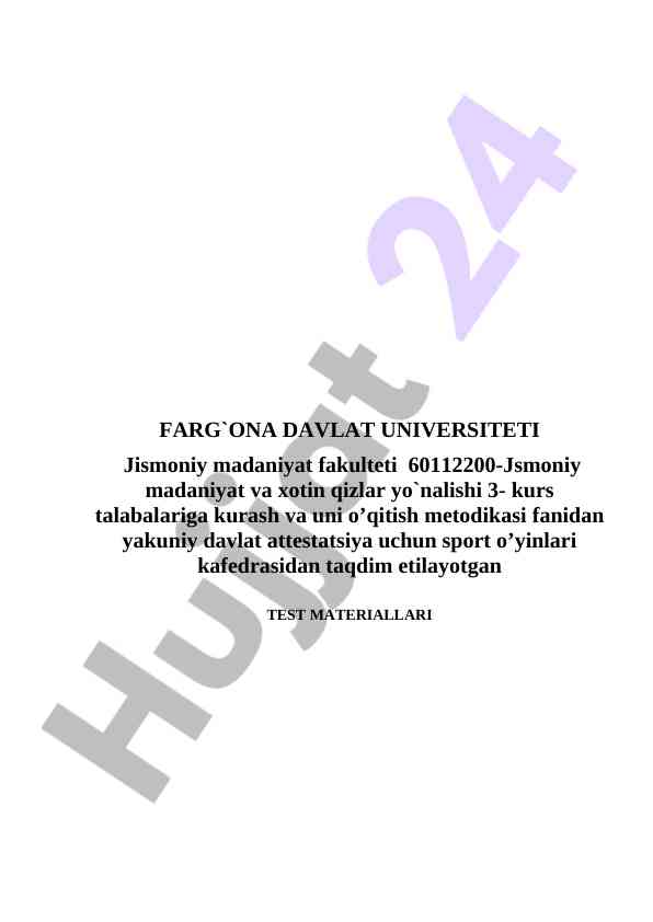 Kurash va o'qitish metodikasi test materiallari