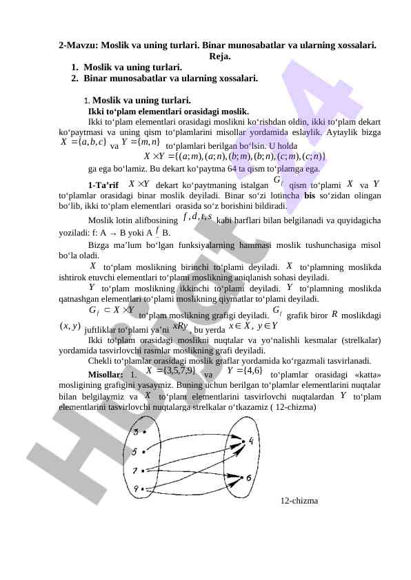 Moslik va uning turlari binar munosabatlar