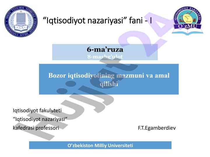 Bozor iqtisodiyoti haqida ma’ruza