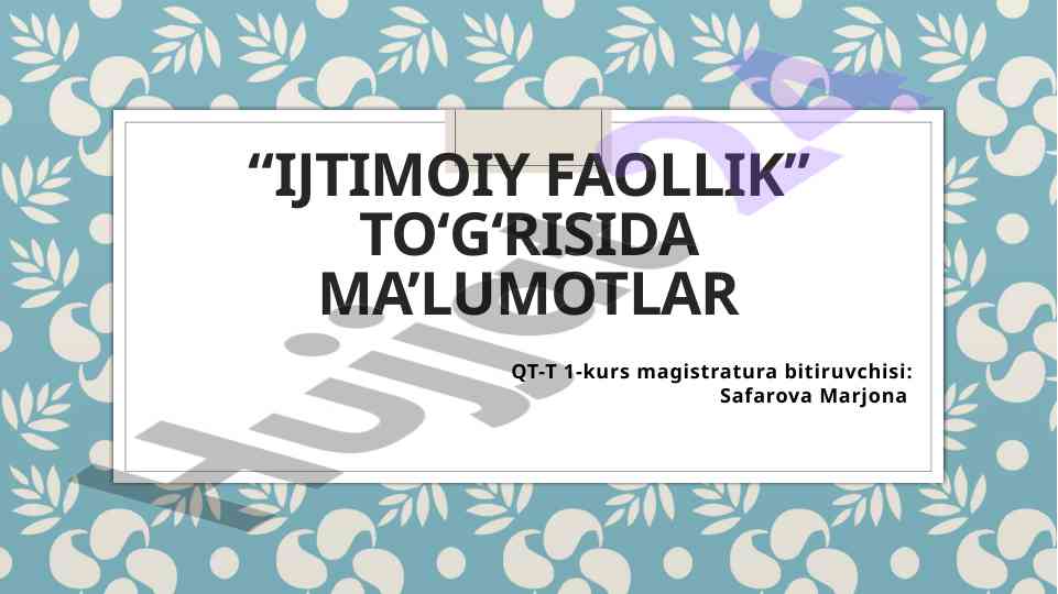 Ijtimoiy faollik va yoshlar bilan ishlash