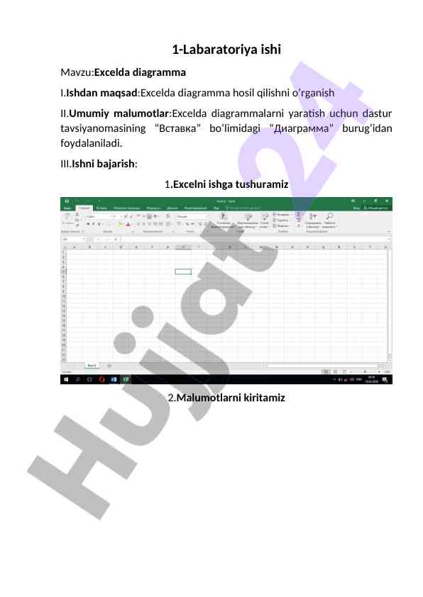 Excelda diagramma hosil qilish haqida ish