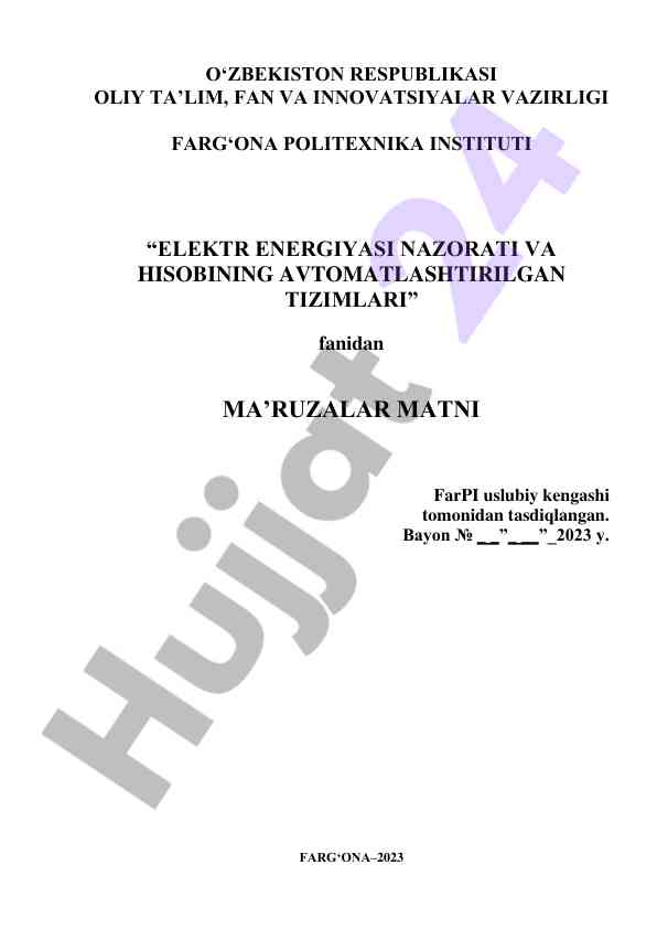 Elektr energiya nazorati fanidan ma'ruzalar matni