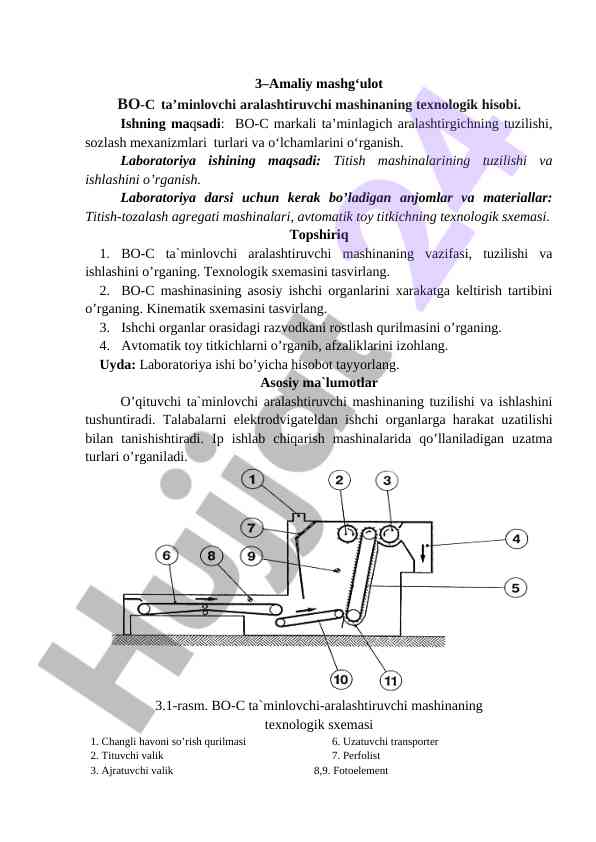 Bo-c ta'minlovchi aralashtiruvchi mashinaning hisobi