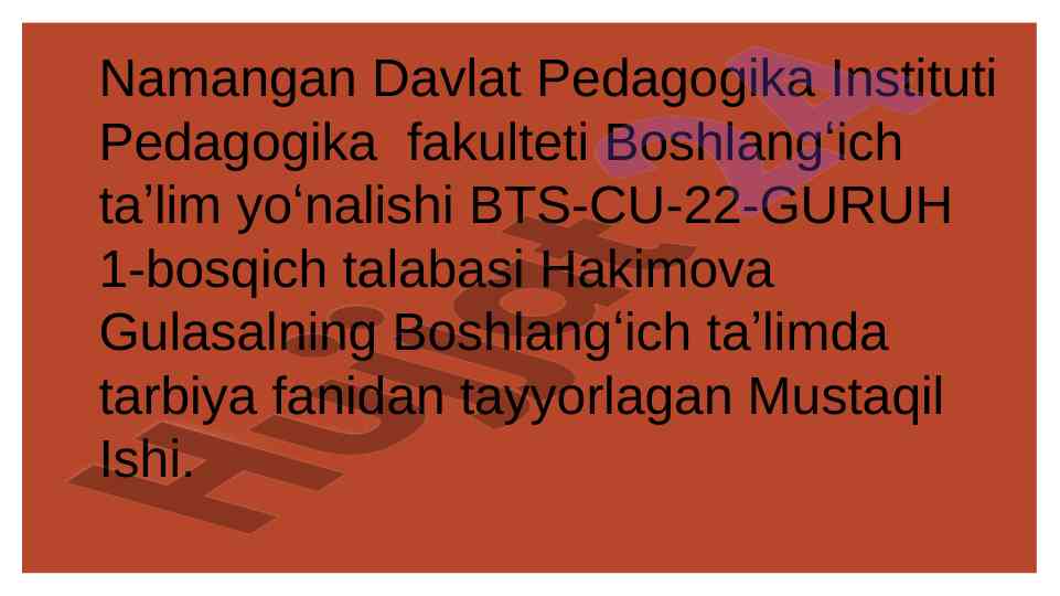 Tarbiya fanida tarbiya treninglari asosida faoliyat