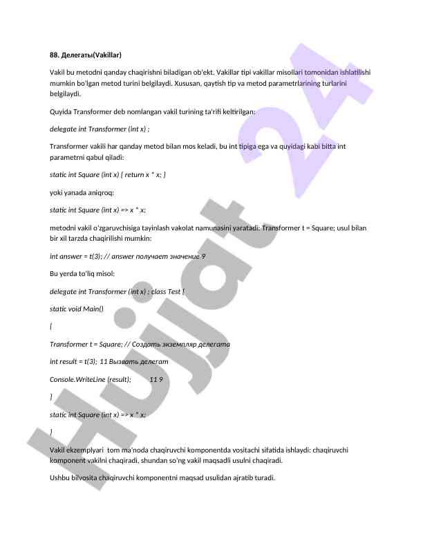 Delegate Metodlar Bilan Ishlash
