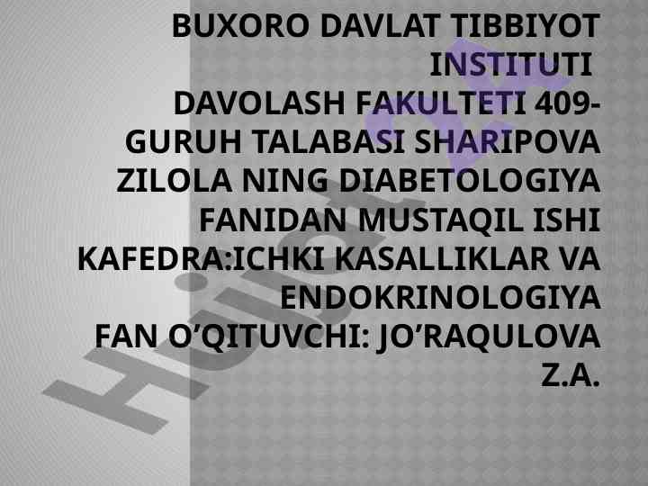 Gestatsion diabet haqida tushuncha va davolash usullari
