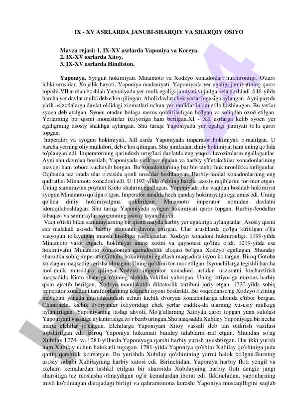 Ix-xv asrlarda yaponiya va koreya tarixi