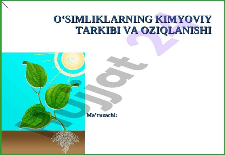 O‘simliklarning kimyoviy tarkibi va oziqlanishi