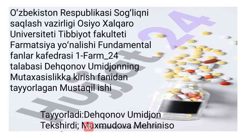 Dorixona faoliyatining turlari haqida mustaqil ish