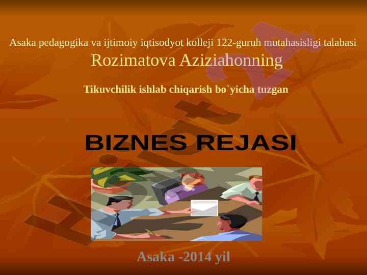 Tikuvchilik ishlab chiqarish bo'yicha biznes rejasi