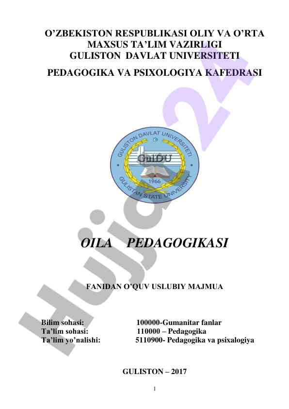 Oila pedagogikasi fanidan o‘quv uslubiy majmua