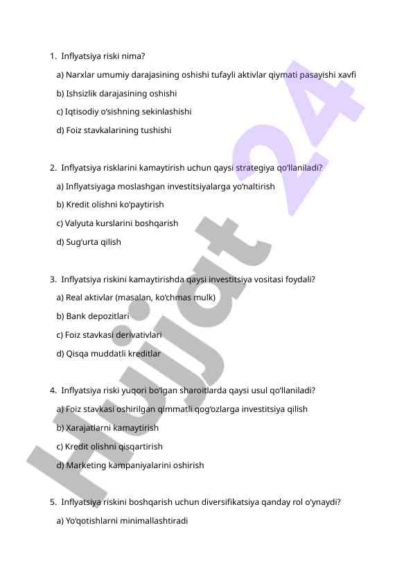 Inflyatsiya riskini boshqarish usullari