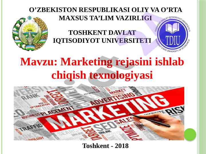 Marketing rejasini ishlab chiqish texnologiyasi