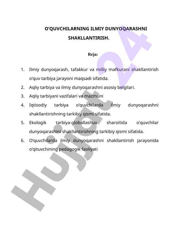 Ilmiy dunyoqarashni shakllantirish jarayoni