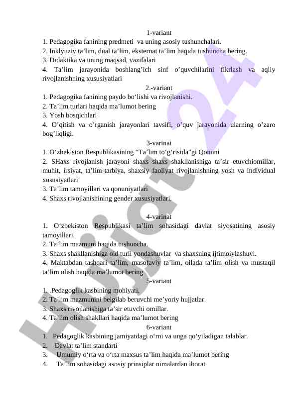 Pedagogika fani va ta'lim turlari haqida tushunchalar