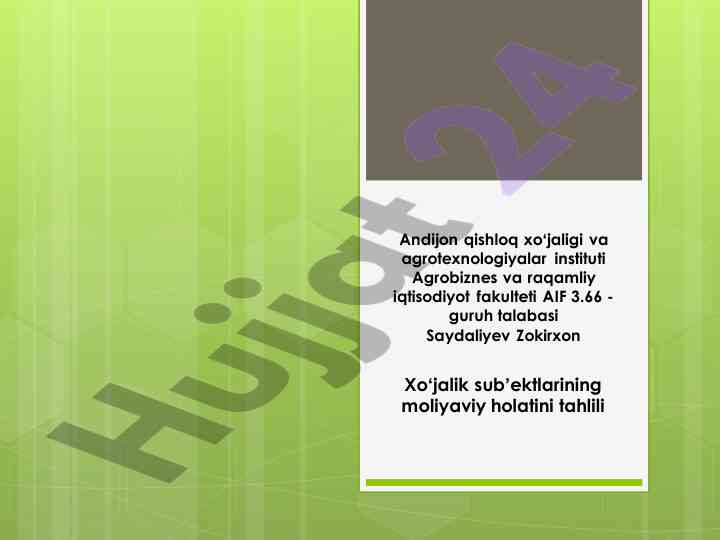 Xo‘jalik sub‘ektlarining moliyaviy holatini tahlili