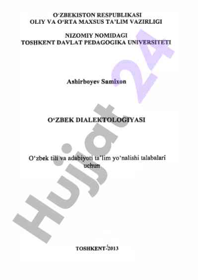 O‘zbek dialektologiyasi asoslari va talaba qo‘llanmasi