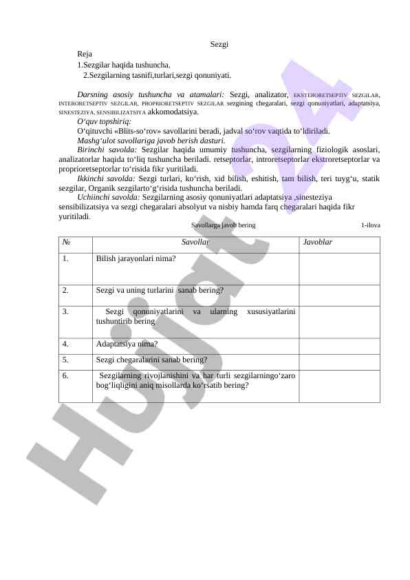 Sezgi tushunchalari va tasnifi bo‘yicha dars