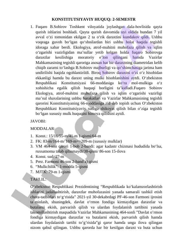Tajribalar bilan konstitutsiyaviy huquq masalalari