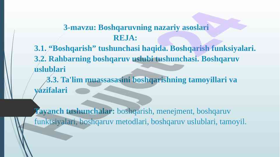 Boshqaruv nazariy asoslari va uslublari
