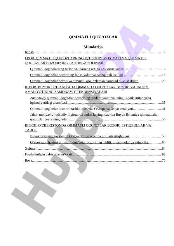 Qimmatli Qog’ozlar Bozori: Tahlil Va Istiqbollar