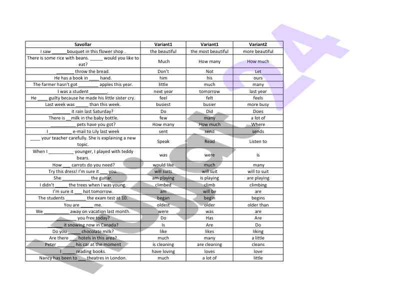 English language test questions and answers