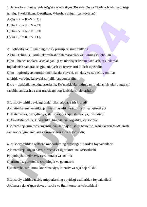 Iqtisodiy tahlil fanining asosiy prinsiplari
