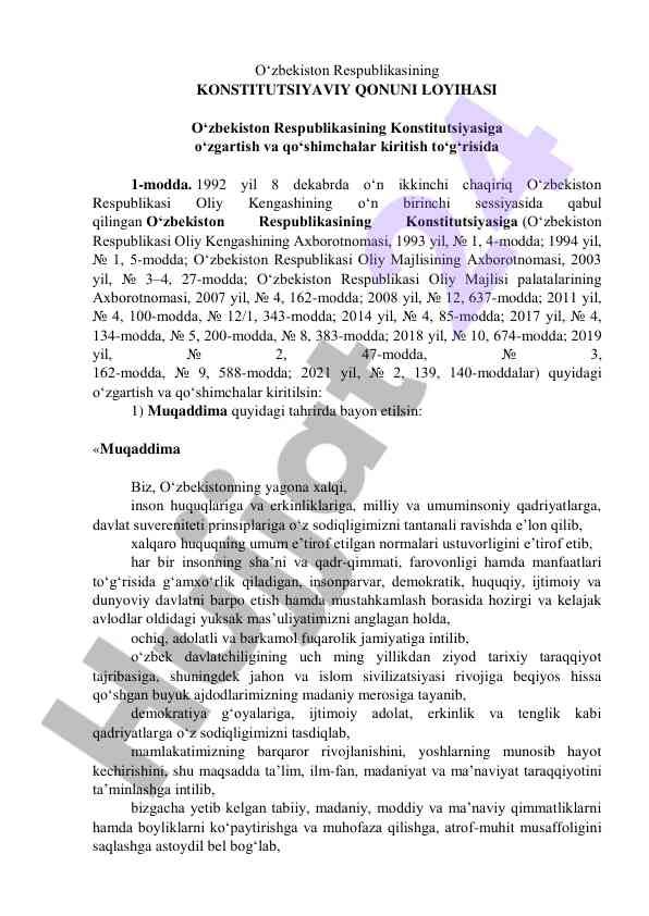 O‘zbekiston respublikasi konstitutsiyasi o‘zgarishlari