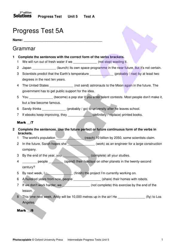 Progress test unit 5 grammar exercises
