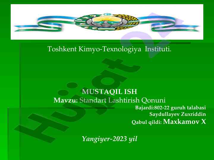 Standart lashtirish qonuni mavzusida mustaqil ish
