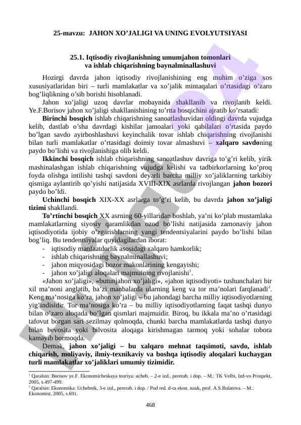 Jahon xo’jaligi evolyutsiyasi va iqtisodiy rivojlanish