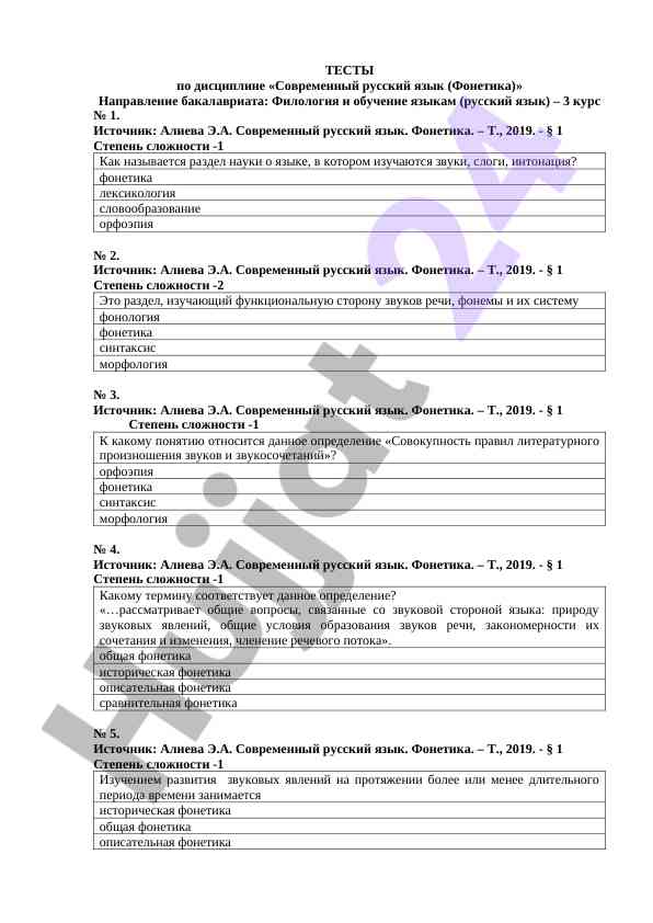 Тесты по современному русскому языку фонетика