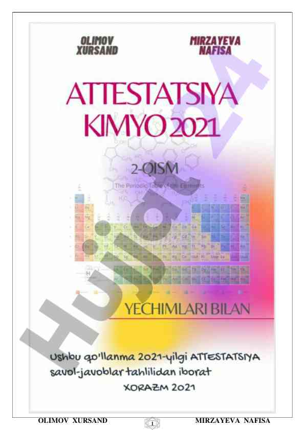 Attestatsiya 2021 kimyo savollar to‘plami